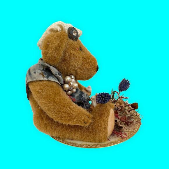 Vintage Teddy Bear Centerpiece Table Decoration Bear on Noritake Saucer - Picture 5 of 9